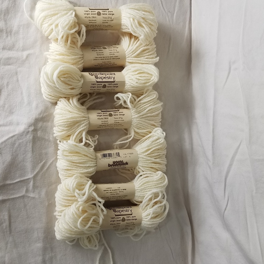 Vintage Brunswick Needlepoint Yarn 100% Virgin Wool 7 skeins Ecru 17000 Lot 4